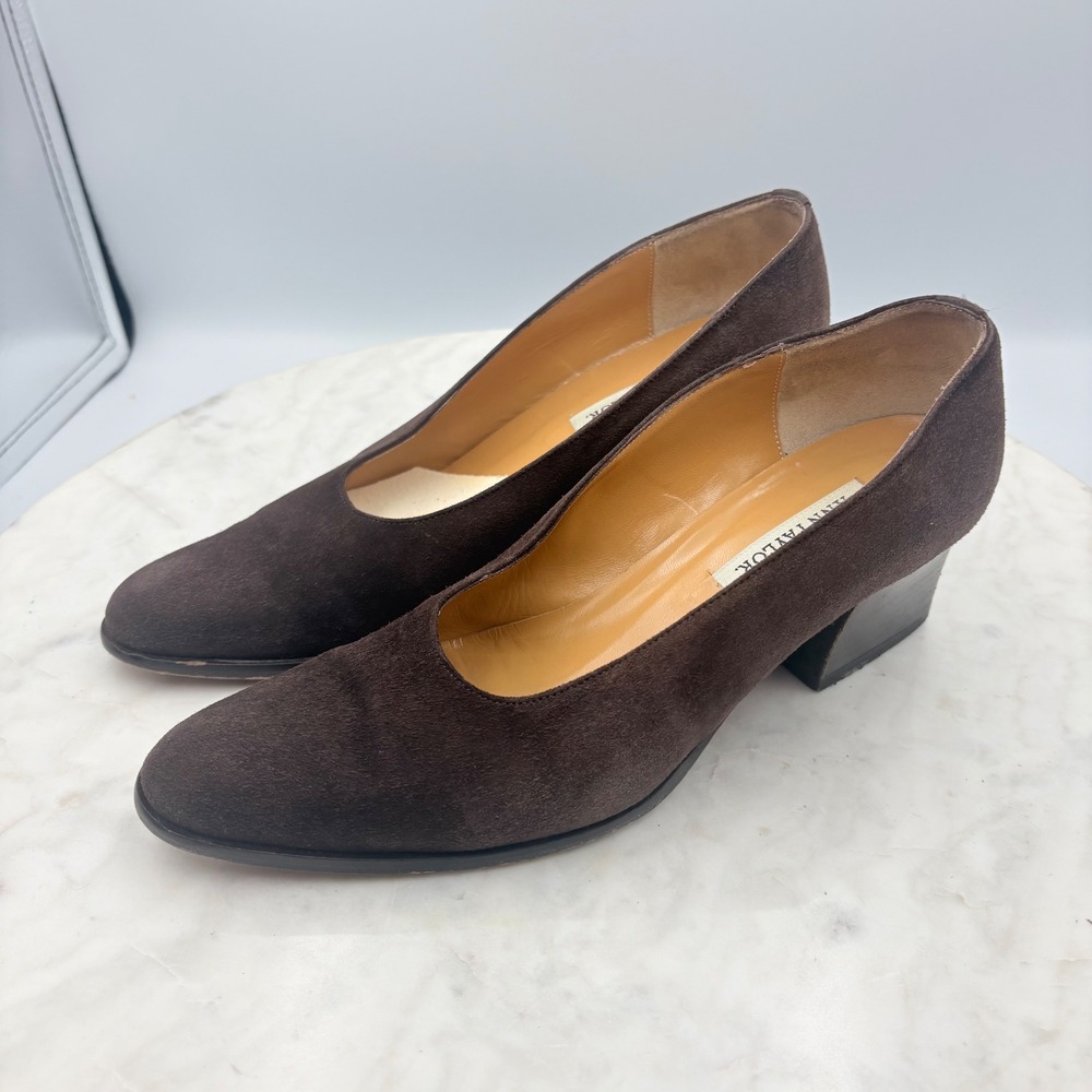 Vtg Ann Taylor Suede Block Heel Pumps Womens 6 Brown Old Money Italy Round
